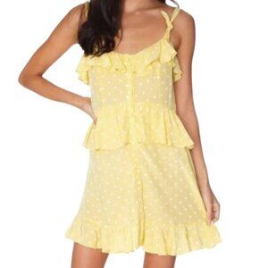 For Love and Lemons Limoncello Yellow White Polka Dot Ruffle Dress